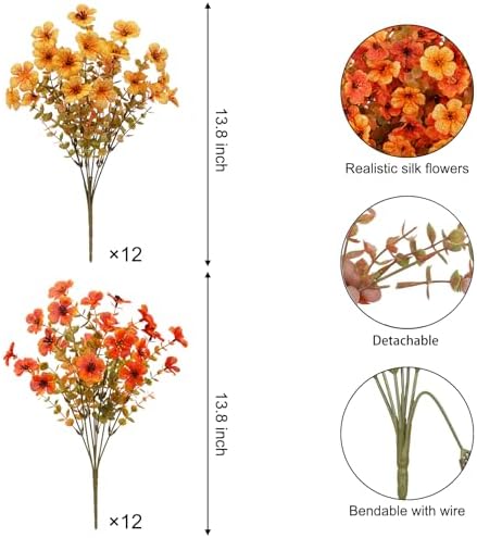 24 Pcs Artificial Fall Flowers Fake Mums for Outdoor Decorations, Mixed - Image 2