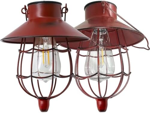 YAKii 2 Pack Solar Lantern Hanging Waterproof Outdoor Metal Solar Lamp with Warm White Light Decorate for Yard Garden Pathway Patio Porch Decor (Red) - Image 2