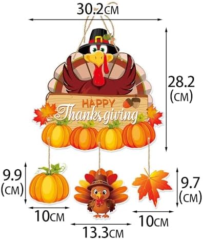 Happy Thanksgiving Turkey Door Hanging for Front Porch, Autumn Farmhouse Hanging Sign for Fall, Harvest & Holiday Decorations - Made of Thick Cardstock - Image 2