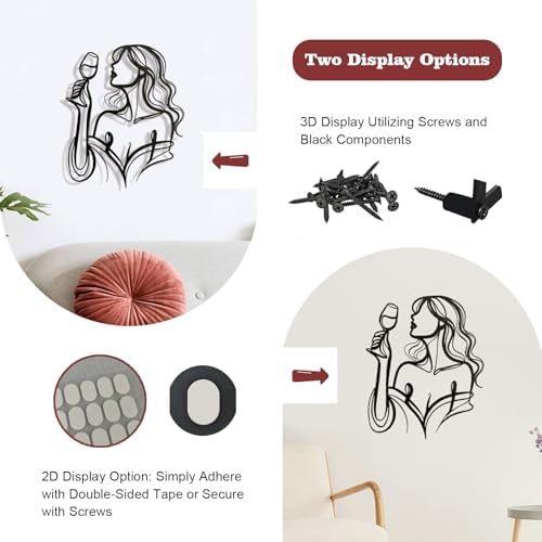 LIYAOLI Black Metal Wall Art Decor, 3D Woman Drinking Wine Sculpture for Bar, Kitchen - Image 4