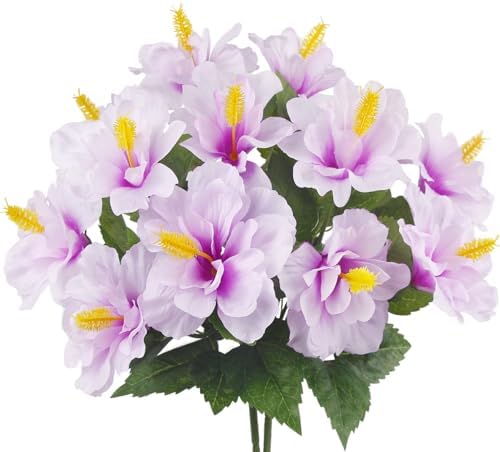 2 Pcs Artificial Outdoor Flowers Realistic Silk Fake Hibiscus Tropical Flowers Spring Summer Decoration UV Resistant Faux Plants for Outdoors Planters Outside Porch Patio Yard Garden Purple by Unknown
