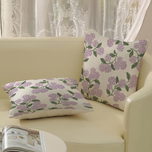 Purple Pink Pillow Covers 22x22 Inch 2 Pcs Green Hydrangea Flower Decor Throw Pillows Vintage Floral Seasonal Spring Summer Outdoor Decoration Pillowcase Linen Cushion Cover for Couch Sofa - Image 4