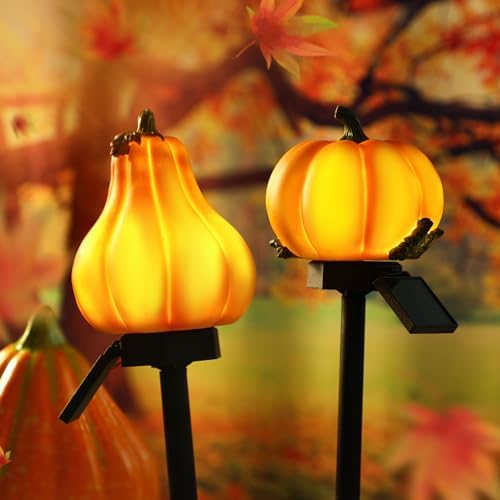 Rossesay 2 Pcs Fall Solar Pumpkin Lights Waterproof Yard Stakes, Orange - Image 4