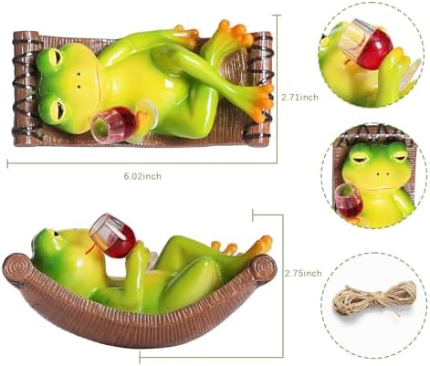 NINIPAPA Frog Garden Decor Outdoor Hanging Frog Wine Statue for Fall Yard Patio Party Decoration, Cute Swing Frog Decor Figurines, Gifts for Mom Dad on Birthday, Valentine's Day Housewarming - Image 4