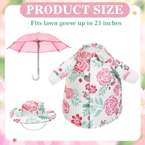 Soulchen 3 Pcs Summer Goose Outfit Porch Lawn, Pink Floral, 23inch - Image 2