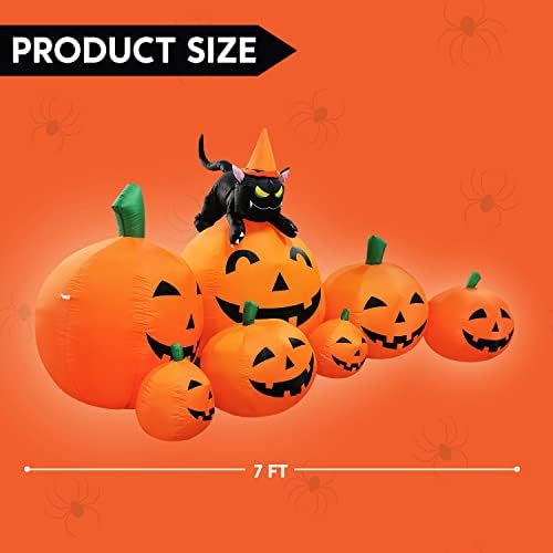 Joiedomi 7 FT Long Halloween Inflatables Pumpkin Outdoor Decorations, 7 Pumpkins Outside Decoration with Witch's Cat with Build-in LEDs Blow Up Inflatables for Party Yard Lawn Garden Decor - Image 2