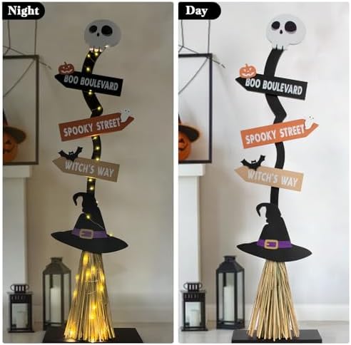 Lighted Halloween Wooden Witch Broom for Indoor Outdoor Decorations - Image 2