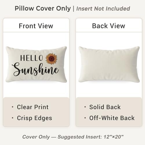 PANDICORN Hello Sunshine Throw Pillow Cover 12x20 Inch Sunflower, Cream - Image 4