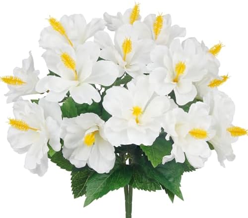 2 Pcs Artificial Outdoor Flowers Realistic Silk Fake Hibiscus Tropical Flowers Spring Summer Decoration UV Resistant Faux Plants for Outdoors Planters Outside Porch Patio Yard Garden White by Unknown