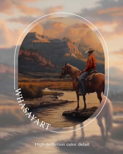 Western Cowboy Framed Canvas Wall Art 16x20 Inch, Horse Rider at Sunset Print Rustic Mountain Landscape Painting, American West Country Home Office Bedroom Wall Decor - Image 4
