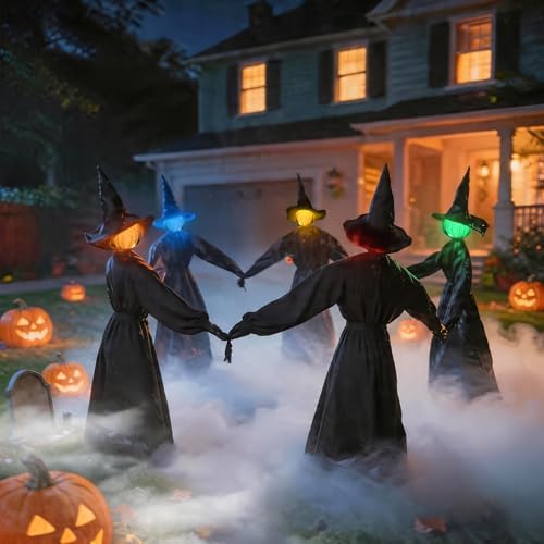 Halloween Decorations Outdoor, 5 Pack 4.3 FT Light Up Holding Hands Witches - Image 6