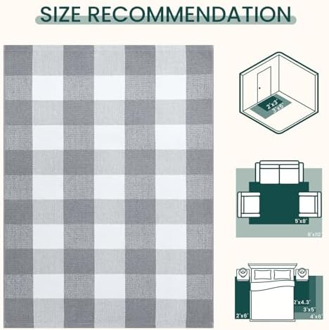 KOZYFLY Buffalo Plaid Area Rug 5x7 ft Living Room Rug, Gray and White - Image 4