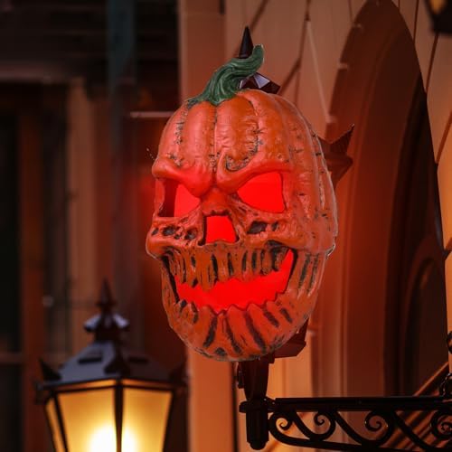 Halloween Pumpkin Porch Light Covers, Pumpkin Light Covers Skeleton Halloween Decorations Outdoor Garage Lights Fixtures Cover Fall Porch Decor for Porch, Front Door, Wall Lamp (Red) by Karjiaja