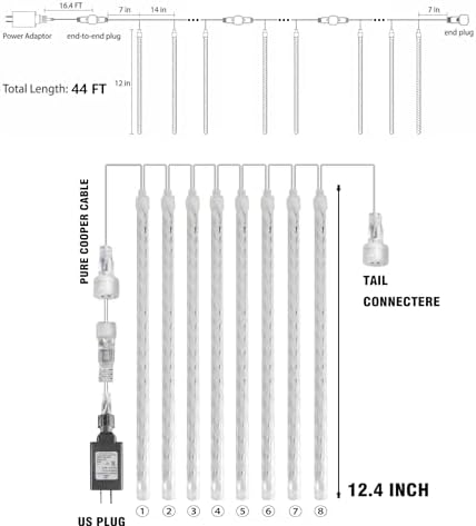 TW SHINE Christmas Meteor Shower Lights Outdoor, 864 LED 12" 24 Tubes Waterproof Christmas Lights Outdoor Plug in, Snow Falling Rain Icicle Xmas Light Decorations, Warm White - Image 2