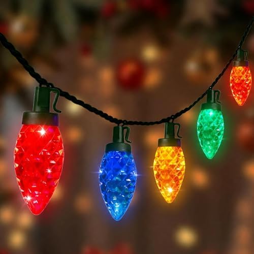 C9 Christmas Lights Outdoor, 26FT 50 LED Vintage Multicolor Plug in Fairy String Lights Waterproof, Connectable Christmas Tree Lights for Outside, House, Roofline, Yard, Garden Decor, Green Wire by Kivonfa