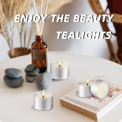 50 Pack Long Burning Tealight Candles, 8-Hour Unscented Smokeless Dripless White Votive Candles, Bulk Set for Shabbat, Weddings, Christmas, Home Decor, Religious Ceremonies & Special Events - Image 6