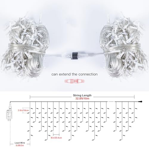 300 LED Red Icicle Lights,33FT Christmas Lights Outdoor - Image 4