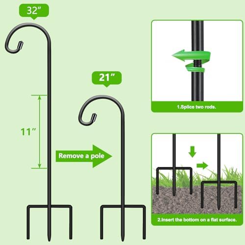 FEED GARDEN 32" Small Shepherd Hooks for Outdoor,Adjustable Decorative Garden Hooks for Solar Lanterns, Hanging Plants, Wind Chimes & Garden Decor, 2 Pack - Image 5