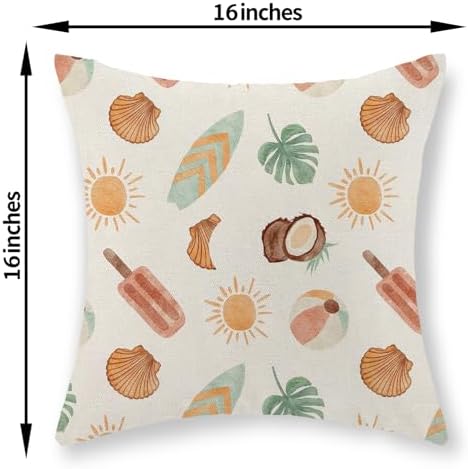 Summer Pillow Covers 16x16 Set of 2 Tropical Coastal Beach Outdoor Throw Pillows Sun Sunshine Monstera Palm Leaf Ice Cream Decorative Pillow Cases Farmhouse Cushion Case for Couch Home Decor - Image 2