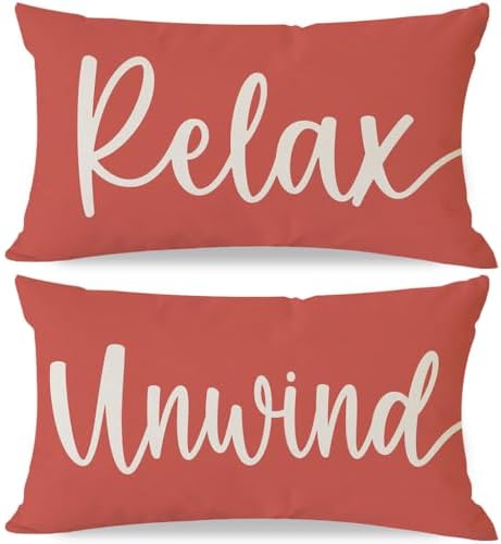 Relax Unwind Lumbar Throw Pillow Covers 12x20 Inch Set of 2, Coral by HERHOME
