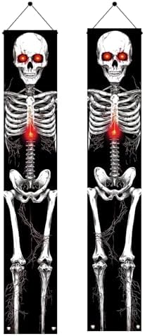 2PCS Red-Eyed Skeleton Halloween Porch Banners 71 x 12 Inch Scary Skeleton Door Decorations for Haunted House Entryway Spooky Halloween Wall Hanging Outdoor Yard Party Front Door Decor by Unknown