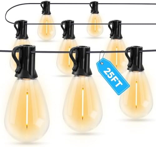 GvvooHome LED Outdoor String Lights, 25FT Waterproof Patio Lights with 9 Shatterproof S11 Plastic Bulbs, 2700K Warm White Edison Hanging Lights for Backyard, Garden, Porch, Bistro by GvvooHome