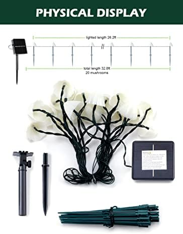 Solar Mushroom Garden Lights for Outside, 20 LED 32.8FT Solar Pathway Lights Outdoor Waterproof for Fence with 8 Lighting Modes for Patio Yard Decorative - Image 6