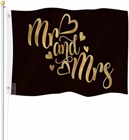 Yekiua Mr And Mrs Flag 3X5 Gold Glitter Romantic Lettering UV Fade Resistant Vivid Color - Canvas Header Double Stitched Flag With Brass Grommets Black by Yekiua