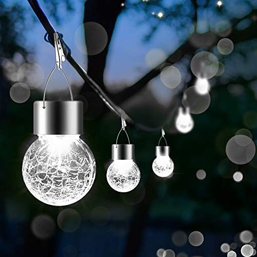 Solar Lights Outdoor Hanging Decorative Globe 24 Pack, Waterproof Solar Lantern with Handle and Clip, Solar Powered Glass Ball Lights for Garden Yard Fence Tree Umbrella Holiday Décor, Cold White by PARTPHONER