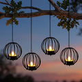 Edenseelake Solar Hanging Lanterns Outdoor Waterproof, Metal Ball Candle Holder with Flickering Solar Powered, Chargeable Solar Lights for Backyard Patio Garden Fence Tree Decoration, 4 Pack by Edenseelake