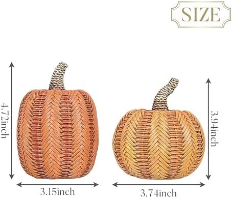 Valery Madelyn Thanksgiving Fall Decorations for Home, Fall Pumpkin Decor, 2pcs Resin Pumpkin Decorations Indoor, Pumpkins for Decorating, Autumn Table Decor, 5 inch - Image 4
