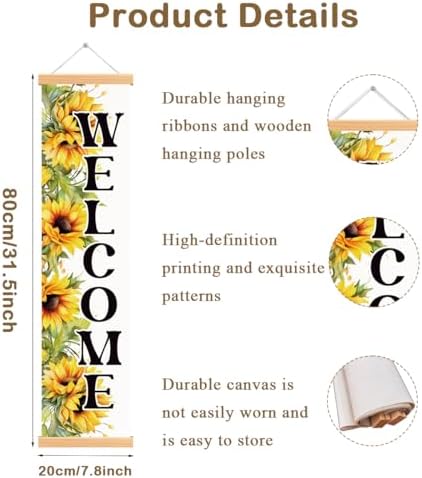Sunflower Welcome Porch Banner, Welcome Decorations Porch Banner, Rustic Seasonal Banners for Front Door Indoor Outdoor Decor, Summer Party Decorations for Farmhouse Yard Home - Image 2