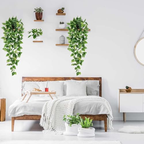 BLEUM CADE Fake Hanging Plants, 4pcs Artificial Pothos Vines Faux Plants Greenery for Wall Home Living Room Office Indoor Outdoor Decor (No Baskets) - Image 3