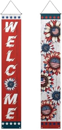 doginthehole 4th of July Decorations Hanging American Flag Banners Stars and Stripes Porch Sign Patriotic Memorial Day Decor Party Supplies for July Fourth Independence Day, Red White Blue - Image 2