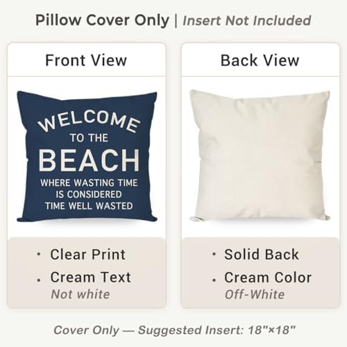 PANDICORN 18x18 Inch Throw Pillow Cover, Welcome to the Beach, Navy Blue - Image 4