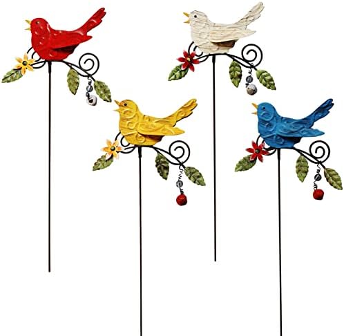 KEDONCHEN.4 Pack Metal Bird Decorative Garden Stakes, Spring Garden Decor,Indoor Outdoor Lawn Pathway Patio Ornaments, 14.2 Inch Outdoor Metal Garden Decor Shaking Head Yard Art … by KEDONCHEN