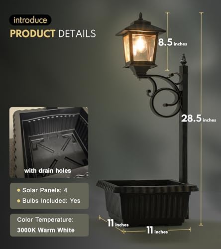 PASAMIC Solar Lamp Post with Planter, 2 in 1 Outdoor Solar Planter Light, Waterproof Decorative Solar Lamp Post Light, Wall Mount or Freestanding for Front Porch, Patio & Garden, Warm White - Image 6