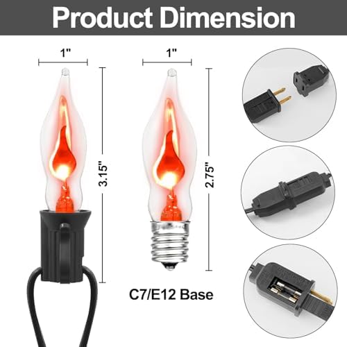 Halloween Decorations-Flickering Flame String Lights Outdoor Indoor, 12.8Ft C18 Retro Twinkle Flame Lights String with 10 Flame Light Bulbs(E12 Bulbs, Black Wire) - Image 4