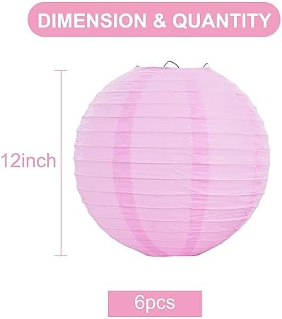 BEISHIDA 12-Inch Round Paper Lanterns Hanging Decorative Chinese Paper Lanterns Lamp for Valentine Birthday Wedding Party Decoration and Baby Bridal Shower（6 Packs） Pink - Image 2