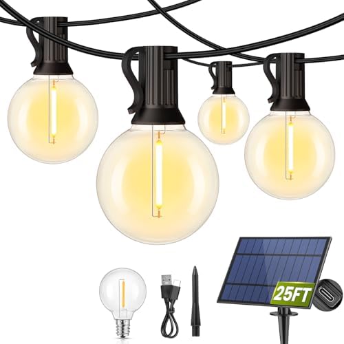 Mlambert 25FT Solar Powered String Lights with 10+1 LED G40 Bulbs, Black by Mlambert