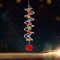 FONMY Gazing Ball Spiral Tail -Decorative Wind Spinner Sun Catcher Rainbow Maker Copper Double-Spiral W/Red Crystal Ball and Chain Crystals Beads for Indoor Outdoor Garden Decoration -14 inch Height by FONMY