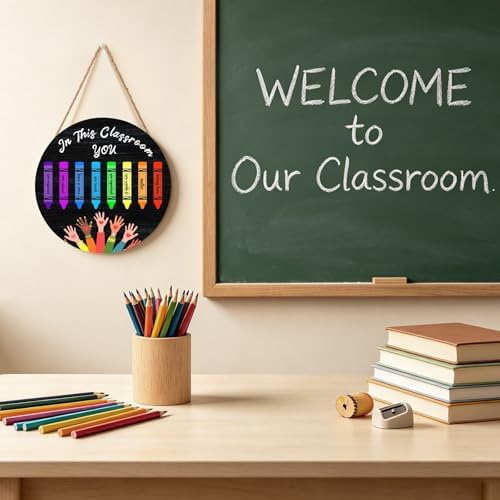 Welcome Sign for Classroom Door Decorations In This Classroom Welcome Door Hanger Sign Teacher Wooden Sign 12”x12” Classroom Welcome Door Sign for Elementary School Teacher Supplies - Image 5