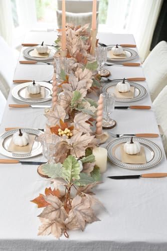 Fall Maple Leaf Garland, Hanging Vine Artificial Autumn Foliage Decoration for Thanksgiving, Home, Wedding, Fireplace, Party, Christmas (White) - Image 7