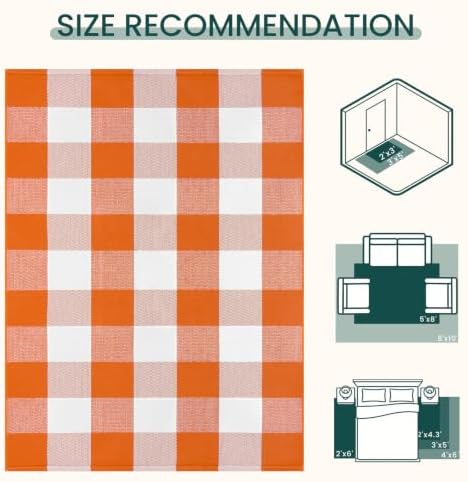 KOZYFLY Buffalo Plaid Rugs 2.3x3.6 ft Halloween Orange White Front Door Mat - Image 4