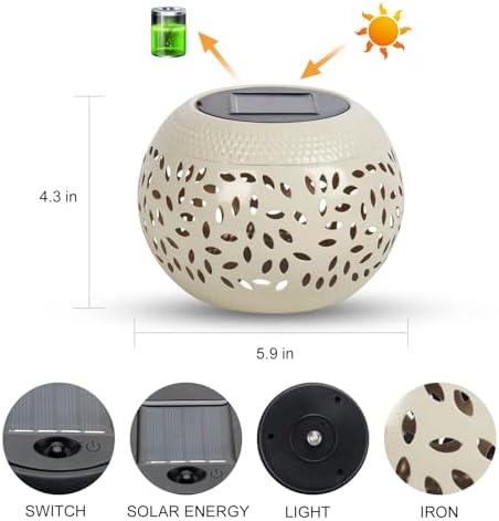 Solar Lanterns Waterproof Outdoor Decor - 1 Pack White Hollow Out Metal Solar Lights - Unique Gifts for Women Mom Wife - Outside Garden Yard Porch Indoor Tabletop Retro Decorations - Image 2
