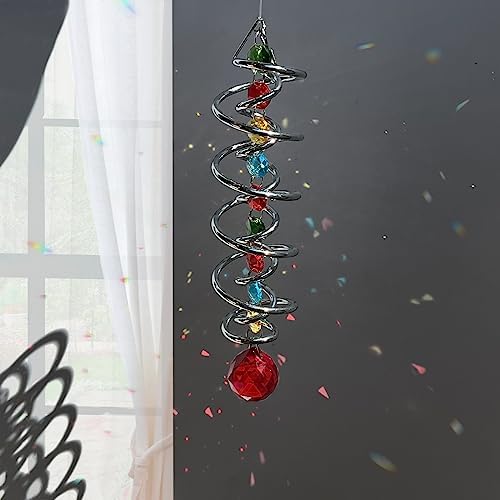 FONMY Gazing Ball Spiral Tail -Decorative Wind Spinner Sun Catcher Rainbow Maker Double-Spiral W/Red Crystal Ball and Chain Crystals for Indoor Outdoor Garden Decoration -14 inch Height - Image 5