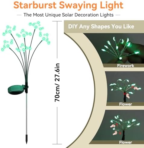 Solar Garden Lights 2 Pack Waterproof Solar Swaying Starburst Light Outdoor Lights for Yard Patio Walkway Pathway Party Wedding Christmas Decoration, Green - Image 2