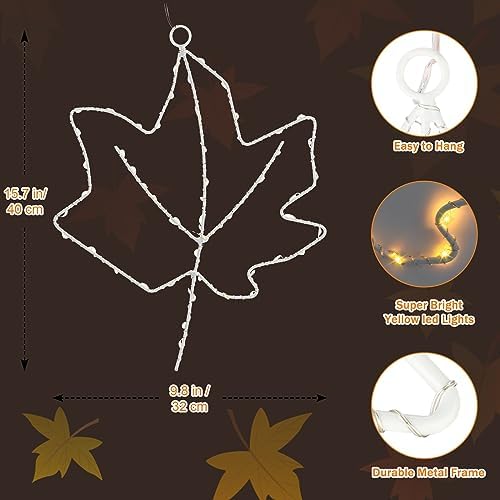 (New) Cerflyer Fall Decoration, Thanksgiving Window Lights with Suction Cup, Metal Frame Maple Leaf Silhouette Lights for Window Wall Home Fall Thanksgiving Décor, Battery Operated - 3 Pack - Image 2