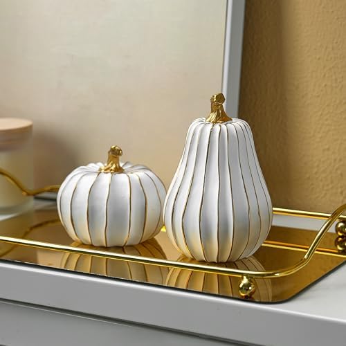 FESTGLOX Pumpkin Fall Decor, White Gold Pumpkin for Thanksgiving Decoration - Image 3