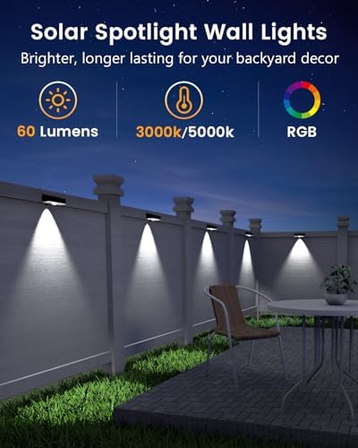 JOFIOS Solar Fence Lights Outdoor, 12 Pack, 50LM Ultra Bright, 3 Color Temperatures & RGB, IP65 Waterproof, Dusk-to-Dawn Solar Powered Fence Lights for Patio, Railing, Pool, Porch, Backyard(Black) - Image 2